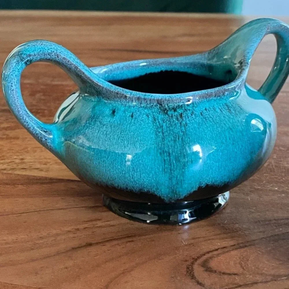 RARE 1960s cream and sugar pottery set from Canuck Pottery Ltd. Green Turquoise
